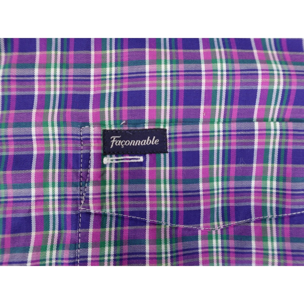 Faconnable Mens Plaid Button Down Shirt Large Purple Green White Long Sleeve L - Picture 6 of 13